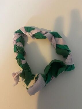 Braided Green & Light Pink Dog Tug Toy - Durable Soft Fabric